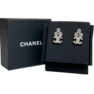 Chanel Crystal CC Earrings Gold Plated